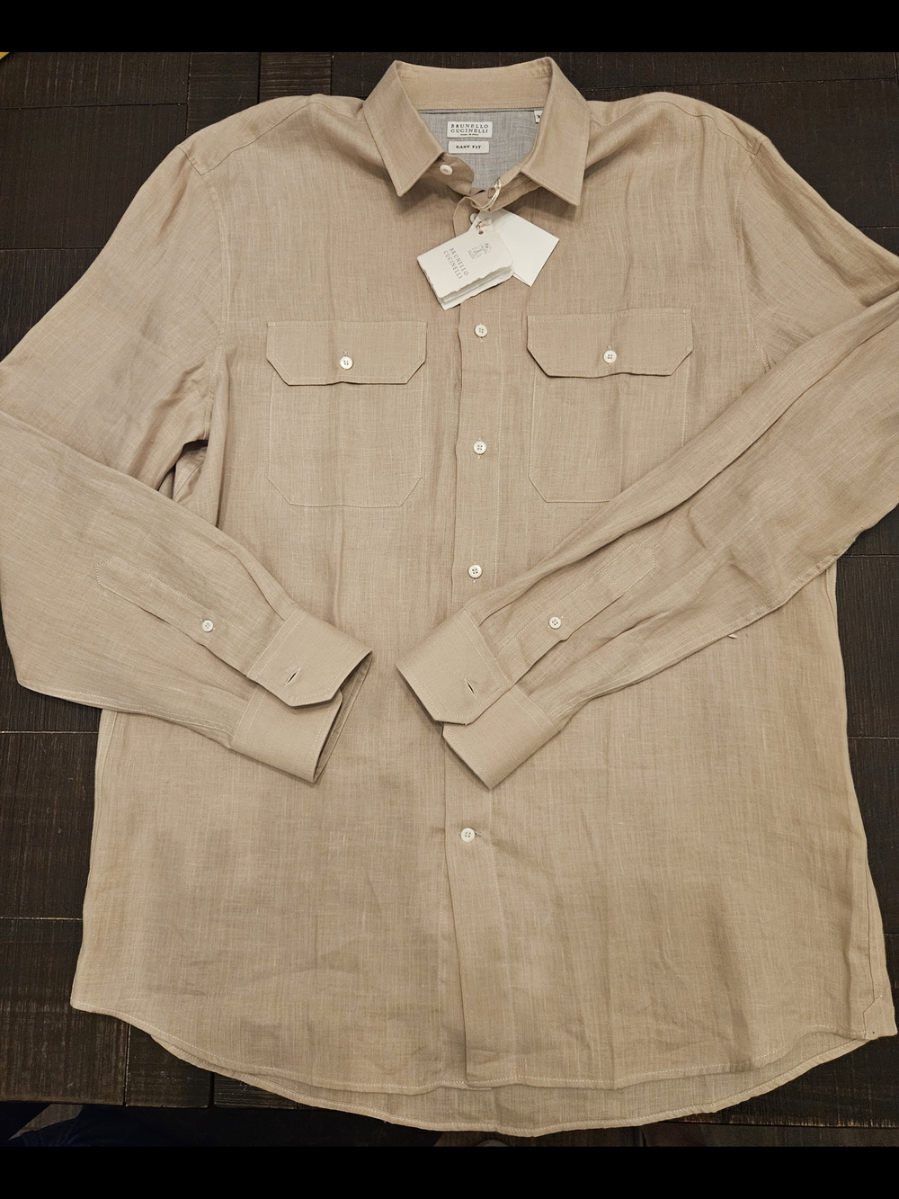 Brunello Cucinelli Beige-Tan Linen Casual Button-Down Shirt - Picture 2 of 6